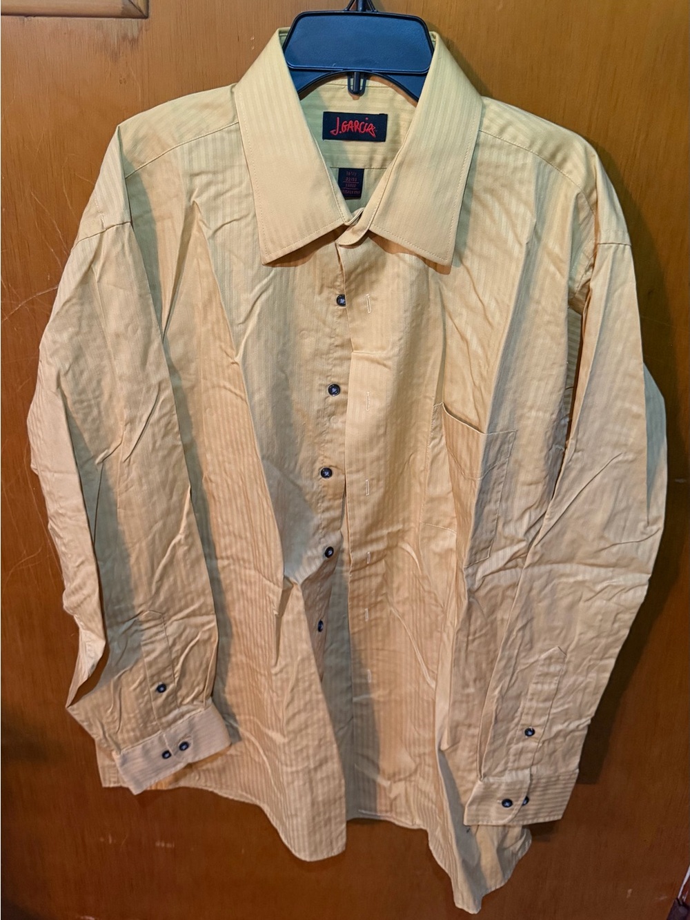 J. Garcia Men's Long-Sleeve Dress Shirt in Pale Yellow Stripe